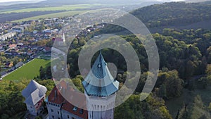 Aerial drone footage of Smolenicky Castle, Slovakia