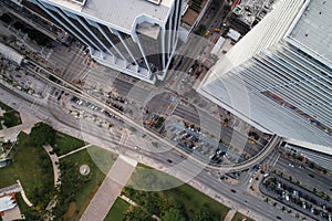 Aerial drone image Downtown Miami Biscayne Boulevard Florida USA