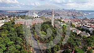 Aerial drone image, istanbul Turkey. Famous Mosque mirates showing up