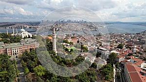 Aerial drone image, istanbul Turkey. Famous Mosque mirates showing up