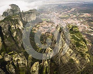 Aerial drone image of Meteora