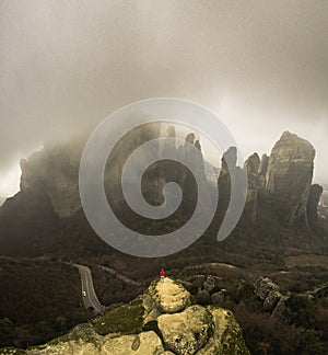 Aerial drone image of Meteora