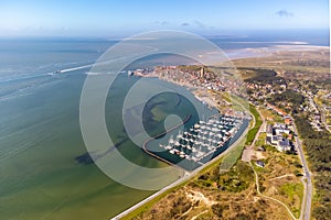 Aerial drone image of Terschelling and the Wadden sea on a summer day photo