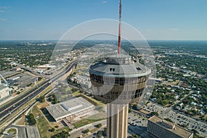 Aerial drone image of the Tower of the Americas