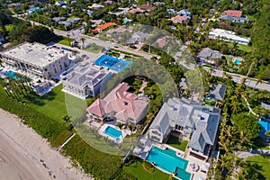 Aerial drone image of waterfromt mansions in Boynton Beach FL