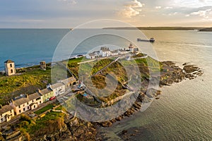 Aerial drone Irish Coastal Coastline Roches Point Lighthouse