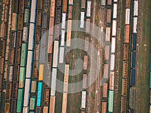 Aerial drone landscape with cargo trains