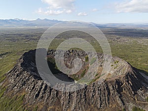 Aerial drone landscape of Eldborg Crater in south Iceland photo