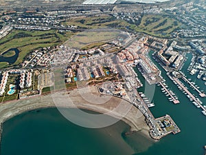 Aerial drone panorama Almerimar townscape, province of Almeria, Andalucia, Spain photo