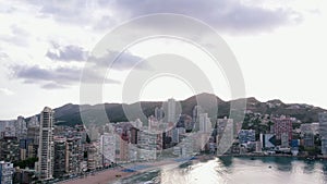 Aerial drone panorama of Benidorm on Spanish coast