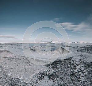 Aerial Drone Panorama of Hverfjall or Hverfell - extinct volcano located in the north of Iceland to the east of Lake M