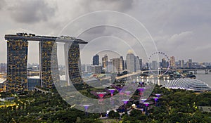 Aerial drone panorama image of the Singapore skyline