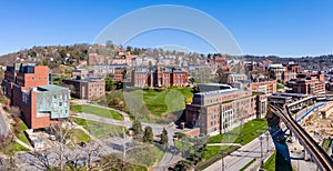 Aerial drone panorama of the Woodburn Hall at the university in Morgantown, West Virginia photo