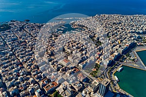 Aerial drone panoramic photo of Piraeus and Marina of Zea pasalimani in daylight