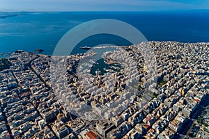 Aerial drone panoramic photo of Piraeus and Marina of Zea pasalimani in daylight