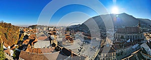 Aerial drone panoramic view of The Council Square in Brasov, Romania