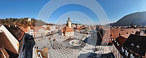 Aerial drone panoramic view of The Council Square in Brasov, Romania