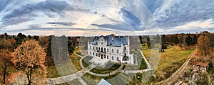 Aerial drone panoramic view of the The Palace of Alexandru Ioan Cuza in Romania