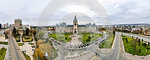 Aerial drone panoramic view of the Palace of Culture in Iasi, Romani