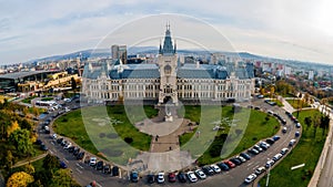 Aerial drone panoramic view of the Palace of Culture in Iasi, Romani