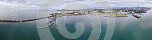 Aerial drone panoramic view of Port Kembla, in the Illawarra Region of NSW, Australia