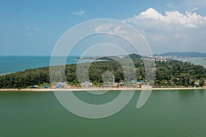 Aerial Drone Panoramic View Sunrise Beautiful Sky of Samila Beach