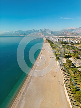 Aerial drone photo of Antalya Konyaalti beach and cliffs