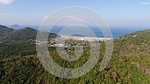 Aerial drone photo back view of Loh Lana Bay, part of iconic tropical Phi Phi island photo