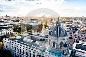 Aerial Drone Photo - Beautiful Vienna at Sunrise. Museum of Art History featured `Kunsthistorisches`