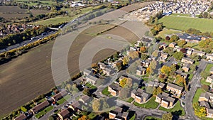 Aerial drone photo of the British town of Wakefield in West Yorkshire, England showing typical British UK housing estates and