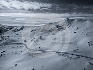 Aerial Drone Photo - Colorado Rocky Mountains full of fresh snow after a winter blizzard