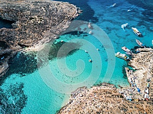 Drone photo - The beautiful Blue Lagoon of Comino Island. Malta