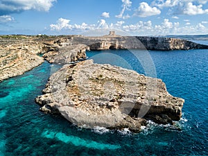 Drone photo - The beautiful Blue Lagoon of Comino Island. Malta