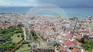 Aerial drone photo of famous town and castle of Patras, Peloponnese, Greece