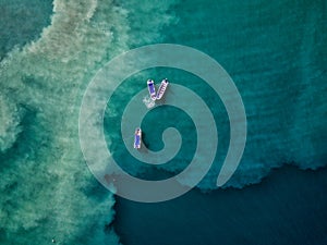 Aerial Drone Photo - Fishing boats in the blue Pacific Ocean waters off the coast of Costa Rica