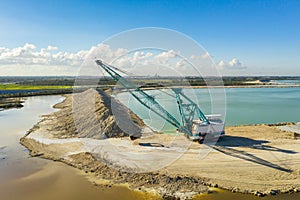 Aerial drone photo industrial quary site digging crane