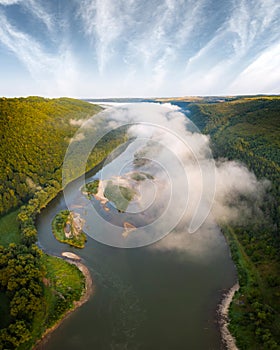 Aerial drone photo through majestic river Dnister photo