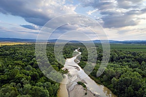 Aerial drone photo through majestic river Dnister photo