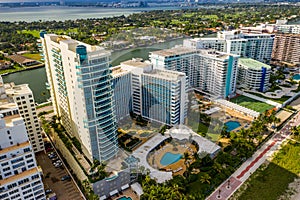 Aerial drone photo Miami Beach Oceanfront condominiums travel destination