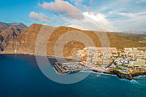 Aerial drone photo of Puerto Santiago and Los Gigantes, Tenerife, Canary Islands