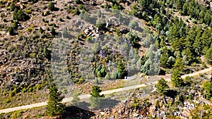 Aerial drone photo of riding trail in mountain in Colorado photo