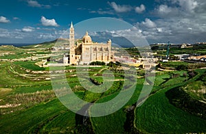 Aerial Drone photo of The Sanctuary of Ta Pinu in Gozo, Malta revered pilgrimage site with spiritual significance