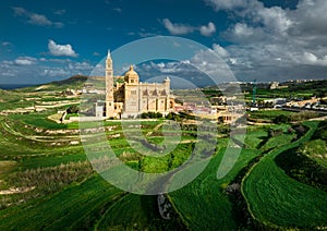 Aerial Drone photo of The Sanctuary of Ta Pinu in Gozo, Malta revered pilgrimage site with spiritual significance