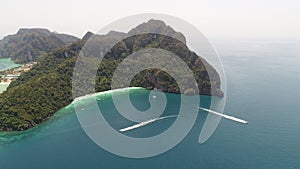 Aerial drone photo of Yong Kasem Bay called Monkey beach, part of iconic tropical Phi Phi island