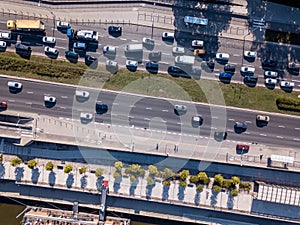 Aerial drone photograph of traffic jam in metropolis city