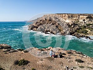 Drone photo of the rugged coast of Malta.