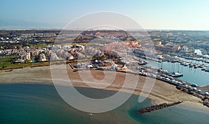 Aerial drone photography Almerimar townscape. Almeria, Spain