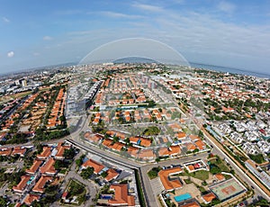 Aerial drone photography of Talatona city in Belas, residential area with condominiums with luxury houses and luxury office