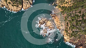 Aerial drone picture from Costa Brava in Catalonia, Spain, near