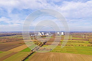 Aerial drone picture of the nuclear power plant Biblis in Germany